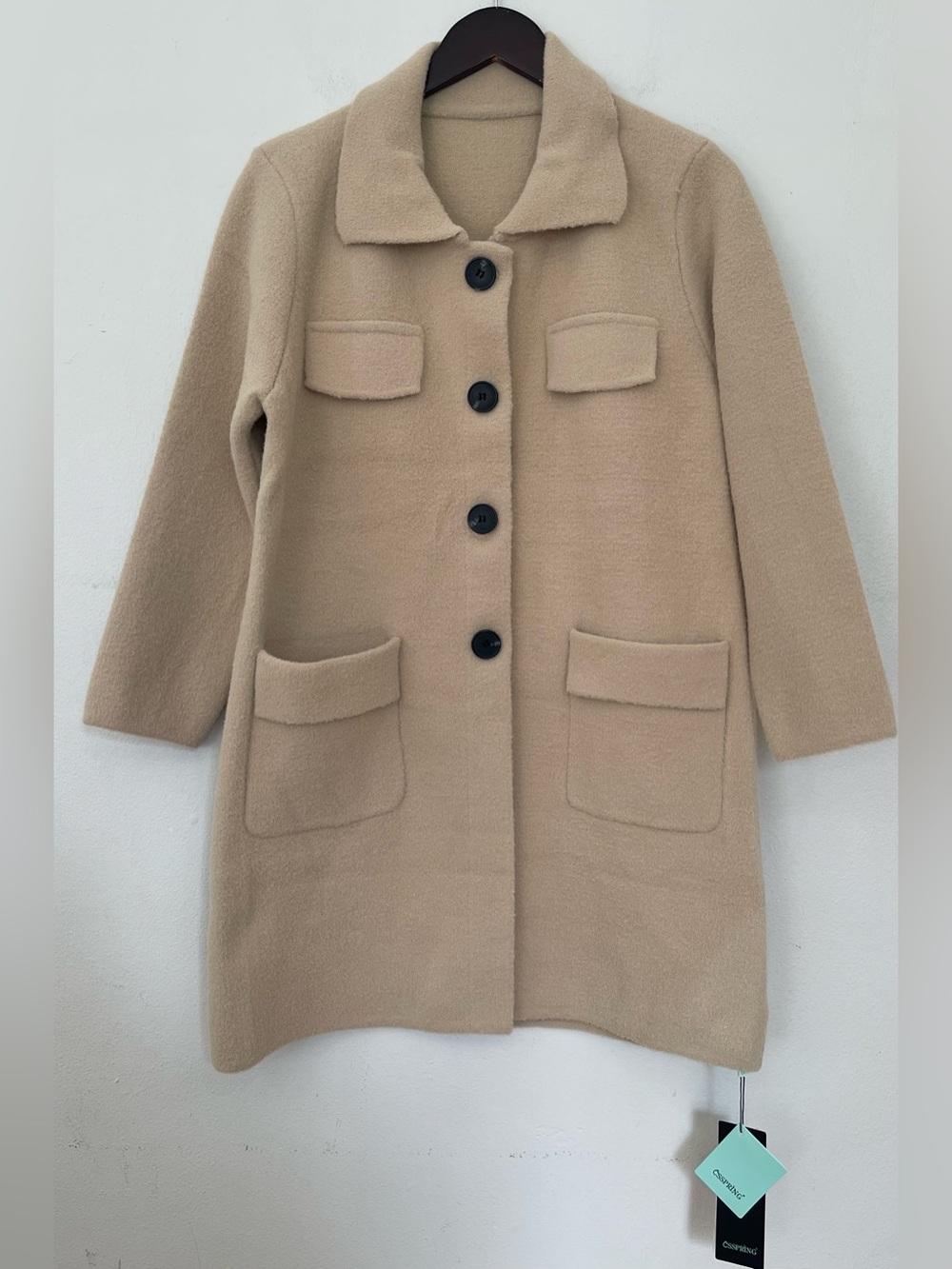 Women’s Neutral Beige Button-Down Long Coat / Jacket - Size M
